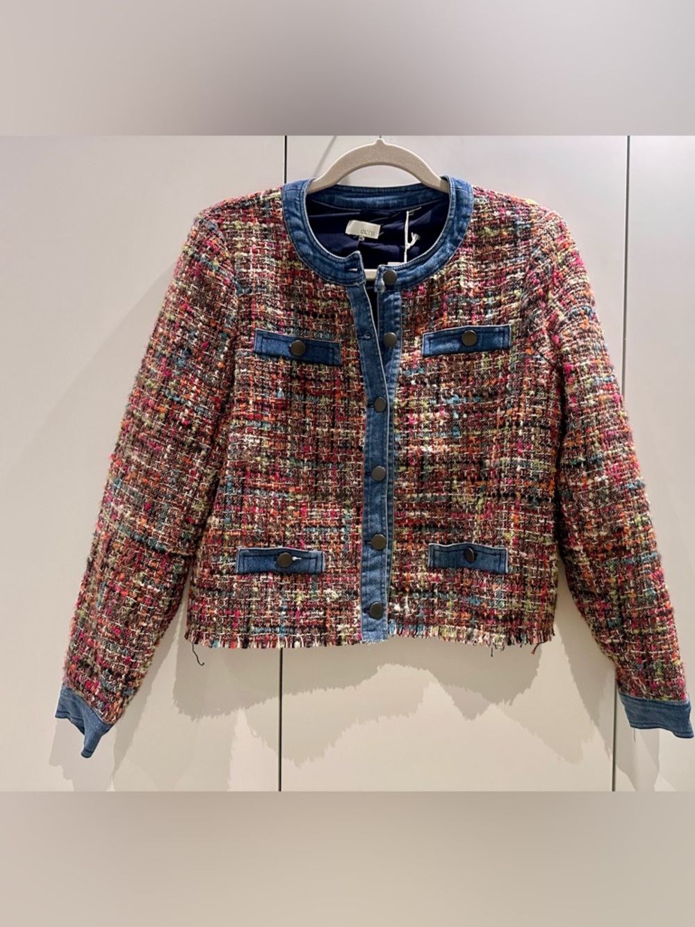 ecru Navy Women's Blazer with Tweed Accent